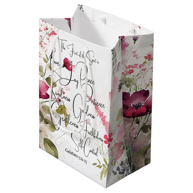 Bolsa De Regalo Mediana Fruta del Espíritu floral rosa (Angulo Anverso)