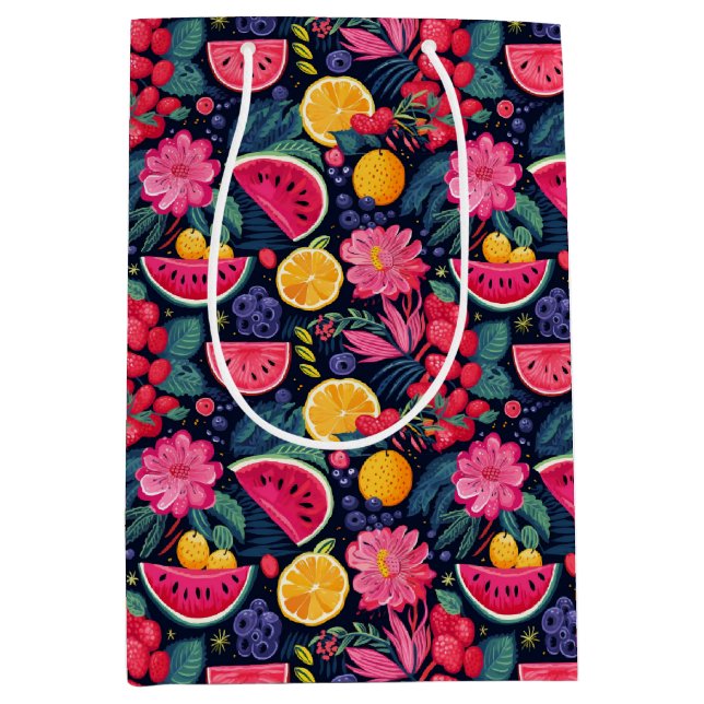 Bolsa De Regalo Mediana Frutas y flores tropicales (Anverso)