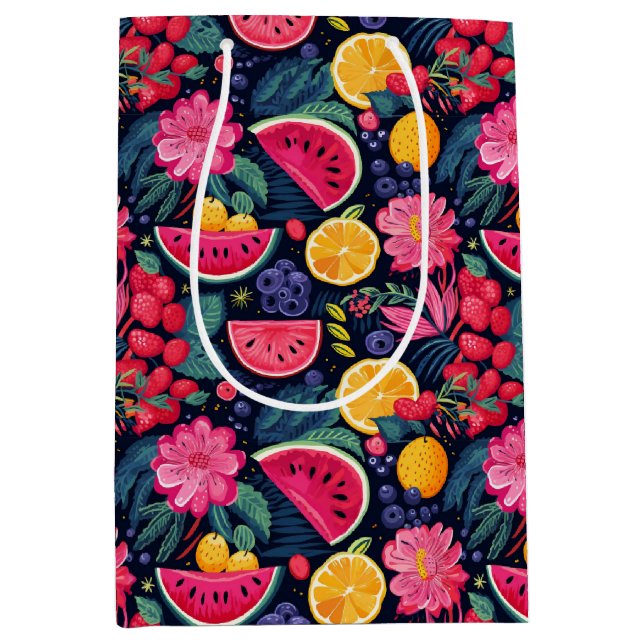 Bolsa De Regalo Mediana Frutas y flores tropicales (Anverso)