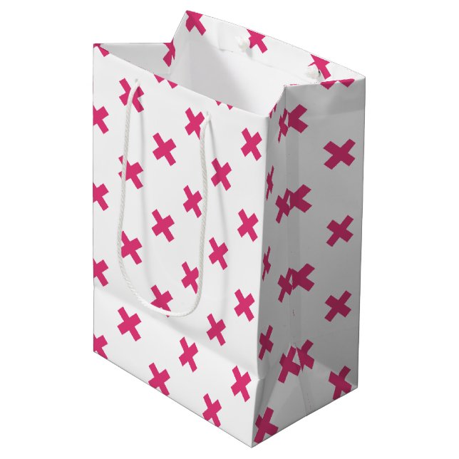 Bolsa De Regalo Mediana Fuchsia cruza puntos en blanco (Angulo Anverso)