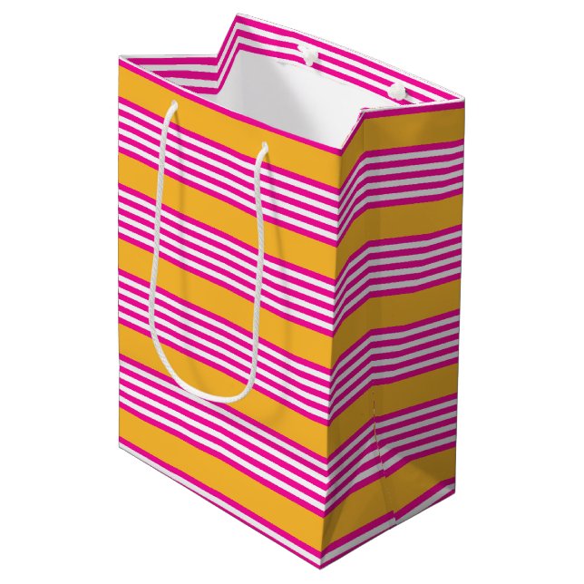 Bolsa De Regalo Mediana Fuchsia y amarillo cinco rayas (Angulo Anverso)