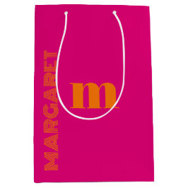 Bolsa De Regalo Mediana Fucsia y naranja nombre inicial personalizado mode