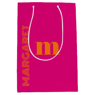 Bolsa De Regalo Mediana Fucsia y naranja nombre inicial personalizado mode