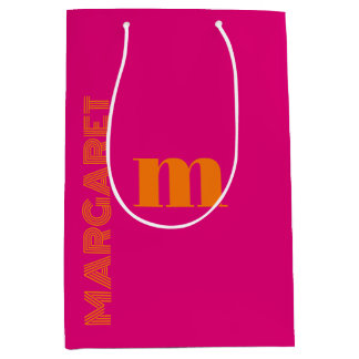 Bolsa De Regalo Mediana Fucsia y naranja nombre inicial personalizado mode