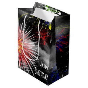 Bolsa De Regalo Mediana Fuegos artificiales De Cumpleaños En Nubes