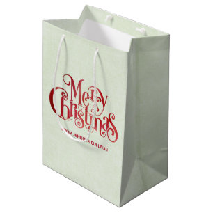 Bolsa De Regalo Mediana Fuente festiva de tipografía navideña Red Merry