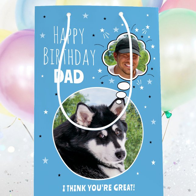 Bolsa De Regalo Mediana Fun Dog Dad Birthday Thought Bubble Photo Blue (Subido por el creador)