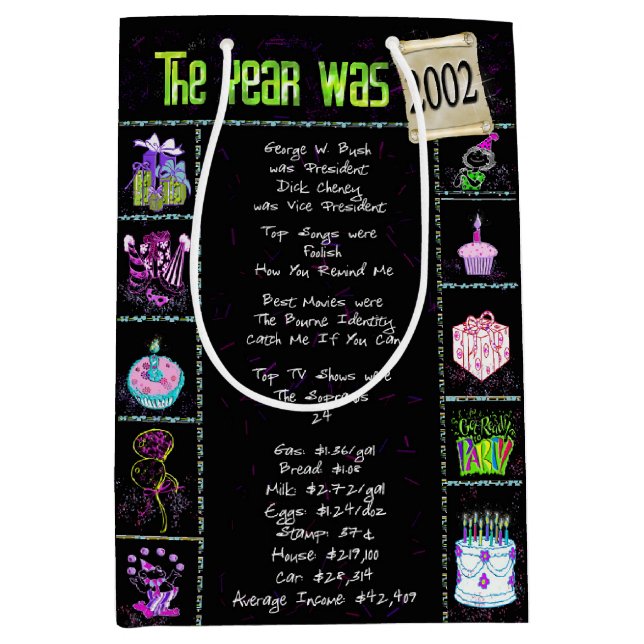 Bolsa De Regalo Mediana Fun Fact 2002 Birthday Trivia (Anverso)