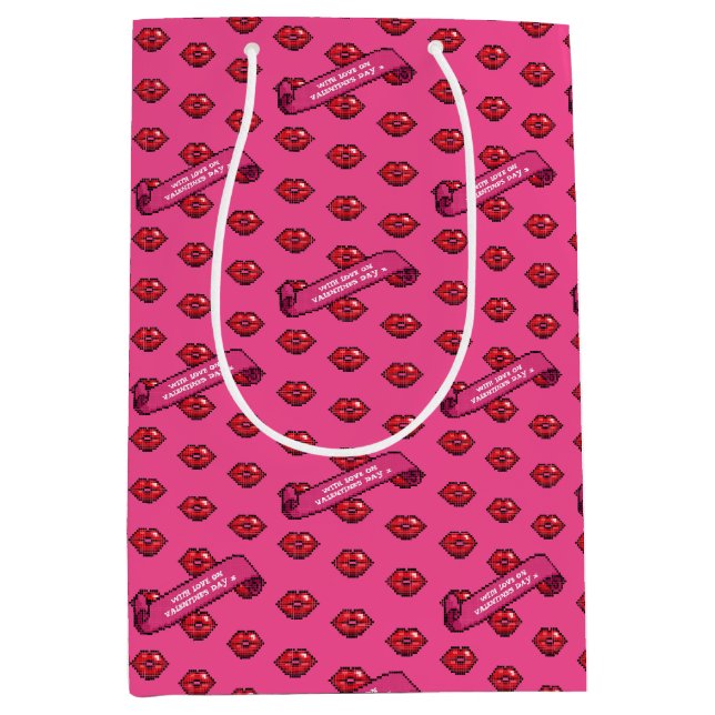 Bolsa De Regalo Mediana Fun Red Lips With Love On Valentine's Day Pattern (Anverso)