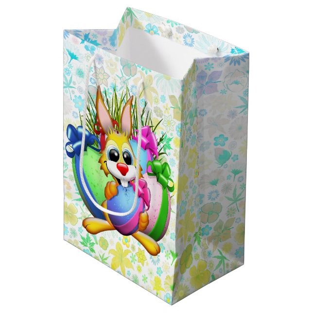 Bolsa De Regalo Mediana Funny Bunny biting an Easter Egg (Angulo Anverso)