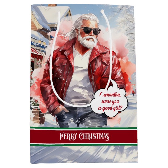 Bolsa De Regalo Mediana Funny Christmas Gift Bag Santa Medium Holiday Art (Anverso)