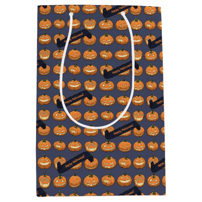 Bolsa De Regalo Mediana Funny Jack O Lantern Happy Halloween! Pumpkins (Anverso)
