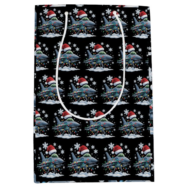 Bolsa De Regalo Mediana Funny Jet Fighter Military Christmas Holiday Xmas (Anverso)