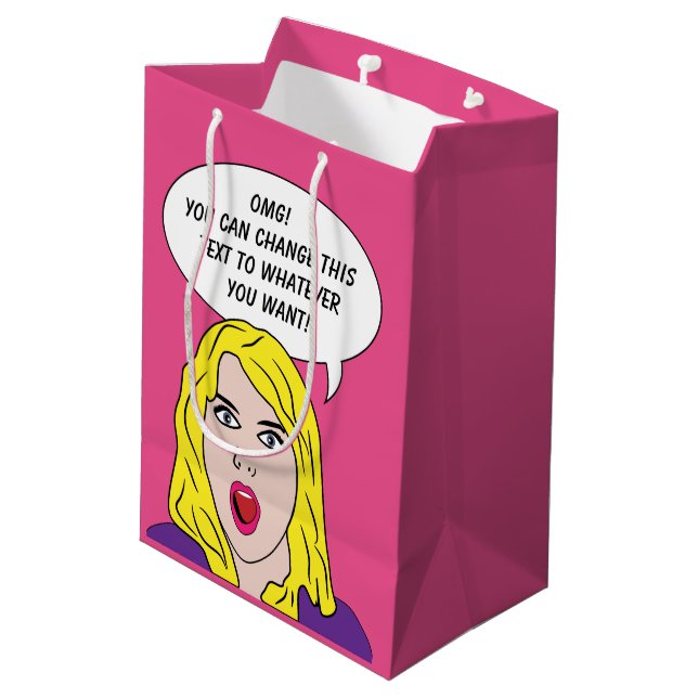 Bolsa De Regalo Mediana FUNNY RETRO WOMAN personalizado (Angulo reverso)