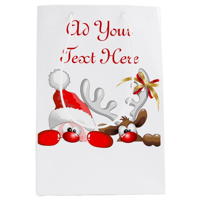 Bolsa De Regalo Mediana Funny Santa y Personalizado de renos (Anverso)