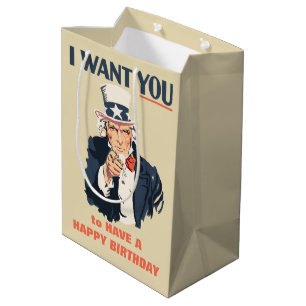 Bolsa De Regalo Mediana Funny Uncle Sam Patriotic Cumpleaños