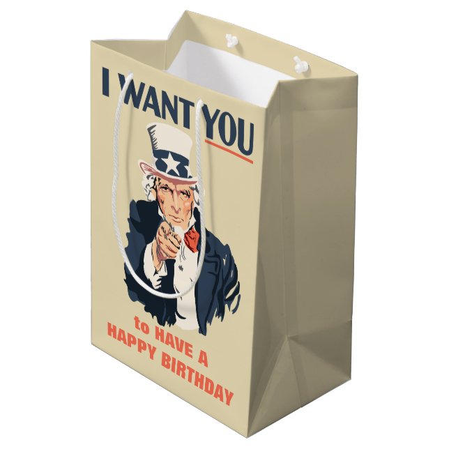 Bolsa De Regalo Mediana Funny Uncle Sam Patriotic Cumpleaños (Angulo reverso)