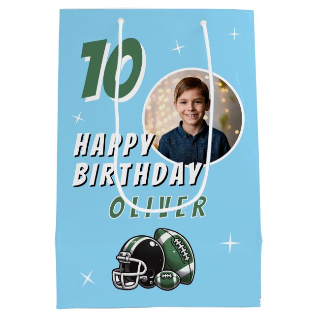 Bolsa De Regalo Mediana Fútbol Ball Casco Personalizado Foto Cumpleaños (Reverso)