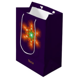 Bolsa De Regalo Mediana Futuristic Neon Glow Flower Graphic
