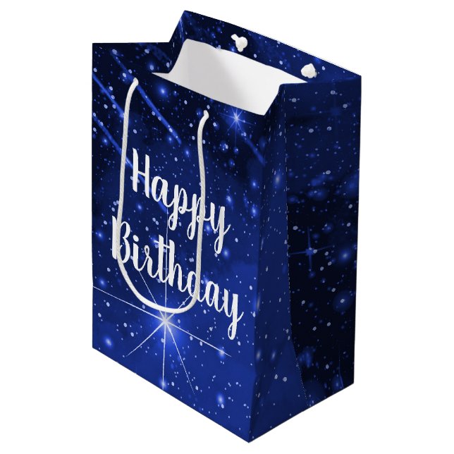 Bolsa De Regalo Mediana Galaxia Estrella De Cumpleaños En Azul (Angulo Anverso)