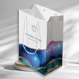 Bolsa De Regalo Mediana Galaxia moderna Vibrante Marca Celeste Logo Blanco