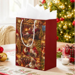 Bolsa De Regalo Mediana Galletas y leche de Santa Negro Navidad