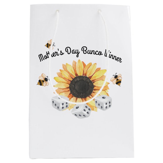 Bolsa De Regalo Mediana Ganador de Sunflower Bees Floral Dice Bunco (Anverso)
