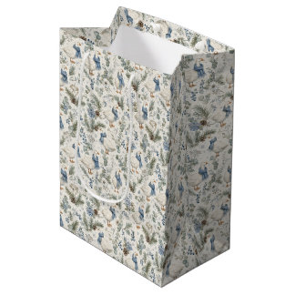 Bolsa De Regalo Mediana Ganso azul de invierno Acuarela Navidad
