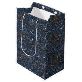 Bolsa De Regalo Mediana Garabatos florales en azul oscuro