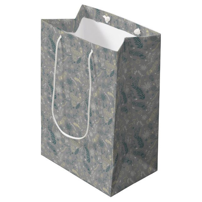 Bolsa De Regalo Mediana Garabatos florales en gris (Angulo Anverso)
