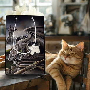 Bolsa De Regalo Mediana Gargoyle de gato blanco negro