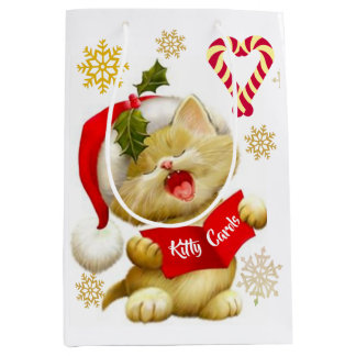 Bolsa De Regalo Mediana Gatito Adorable Cantando Villancicos de Navidad