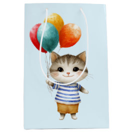 Bolsa De Regalo Mediana Gatito con globos de cumpleaños | Córcega Fiesta