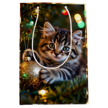 Gatito en el árbol de Navidad