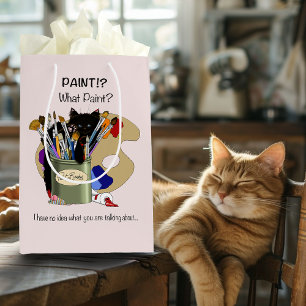 Bolsa De Regalo Mediana Gatito Negro Tarro de Pinceles Artista Gato Rosa