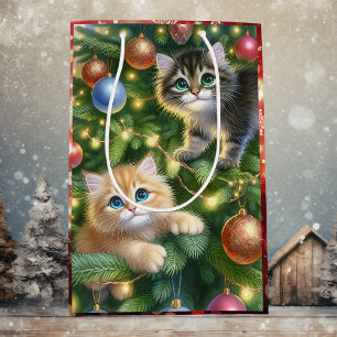 Bolsa De Regalo Mediana Gatitos bonitos en el árbol de Navidad