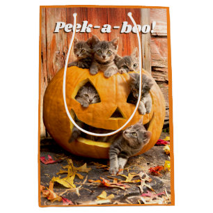Bolsa De Regalo Mediana Gatitos en Jack-o-Lantern