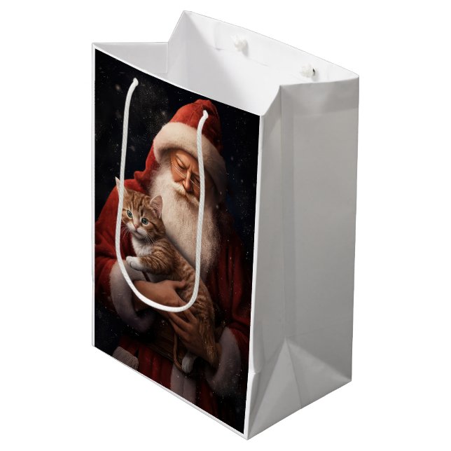 Bolsa De Regalo Mediana Gato abisino con Navidades festivos de Santa Claus (Angulo Anverso)