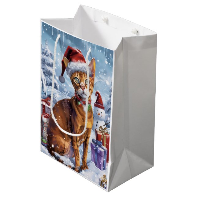 Bolsa De Regalo Mediana Gato abysiniano de invierno Navidad maravilla (Angulo Anverso)