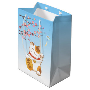 Bolsa De Regalo Mediana Gato afortunado japonés, Calico Maneki Neko