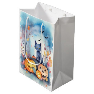 Bolsa De Regalo Mediana Gato azul oriental de Halloween con calabazas ater