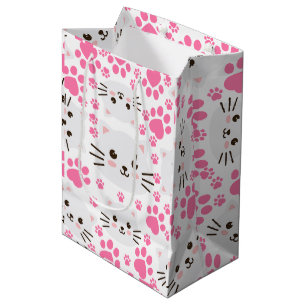 Bolsa De Regalo Mediana Gato blanco y papa rosa