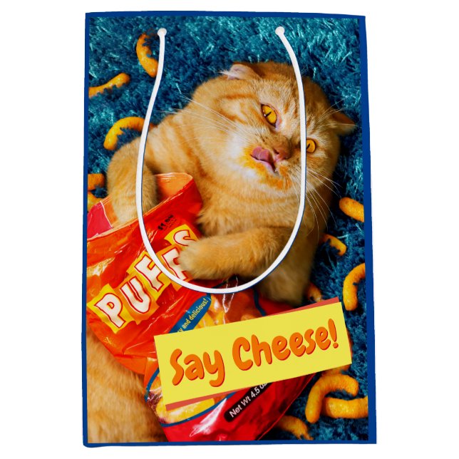 Bolsa De Regalo Mediana Gato comiendo pollas de queso (Anverso)