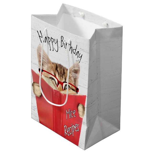 Bolsa De Regalo Mediana Gato con gafas y cumpleaños del libro rojo (Angulo Anverso)