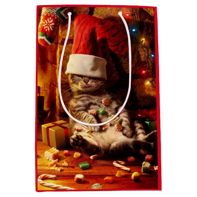 Bolsa De Regalo Mediana Gato con la cabeza puesta (Anverso)
