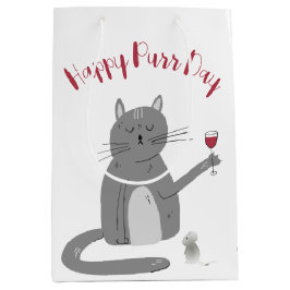 Bolsa De Regalo Mediana Gato con Vidrio Vino Cumpleaños