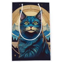 Bolsa De Regalo Mediana Gato Cymric con estrellas de fondo de montaña