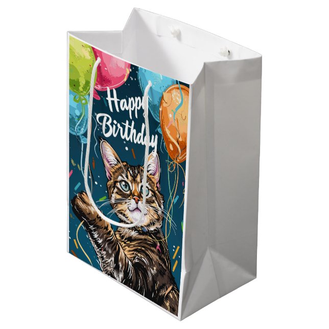Bolsa De Regalo Mediana Gato de Bengala con globos (Angulo Anverso)