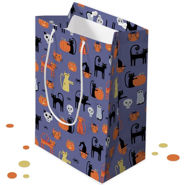 Bolsa De Regalo Mediana Gato de Halloween Spooky Purple (Halloween cat gift, favor or trick or treat bag.)
