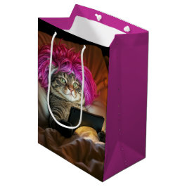 Bolsa De Regalo Mediana Gato de la Generación Z de Cumpleaños mirando una 